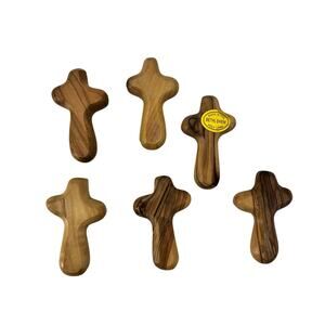 Handmade Lot of 6 Pocket Comfort Cross Religious Christian Olive Wood 2.5" Holy